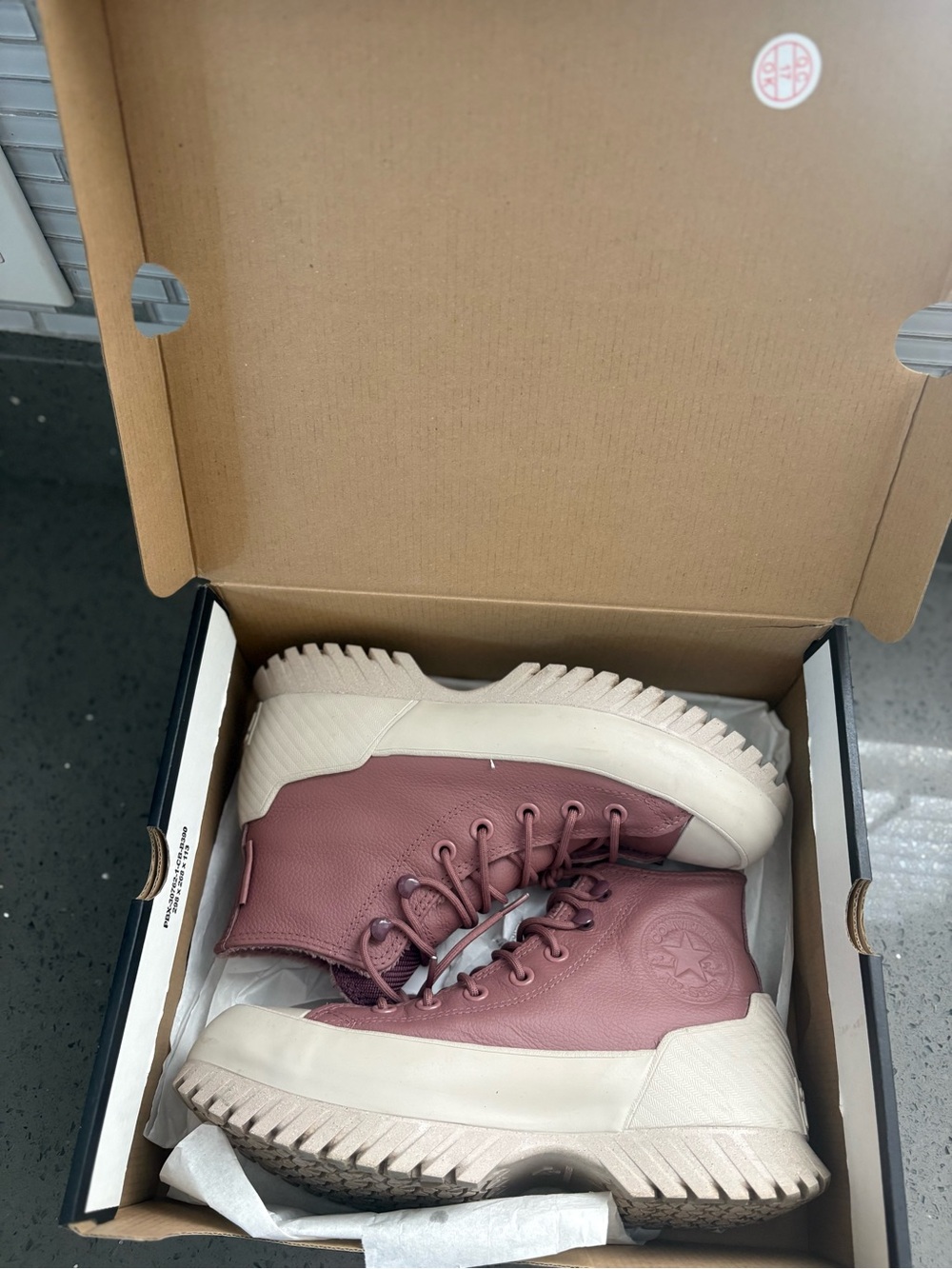 Converse Pink Leather High-Top Platform Sneakers - Picture 5 of 6